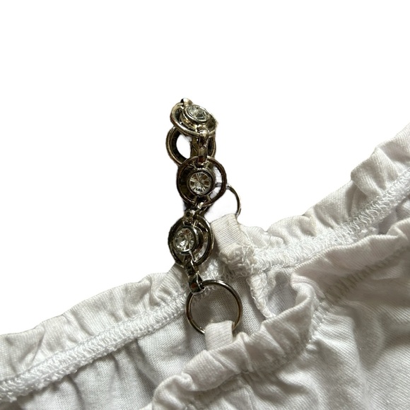 Y2K White and Grey Graphic Rhinestone Off the Shoulder Tunic/Top - Picture 7 of 7